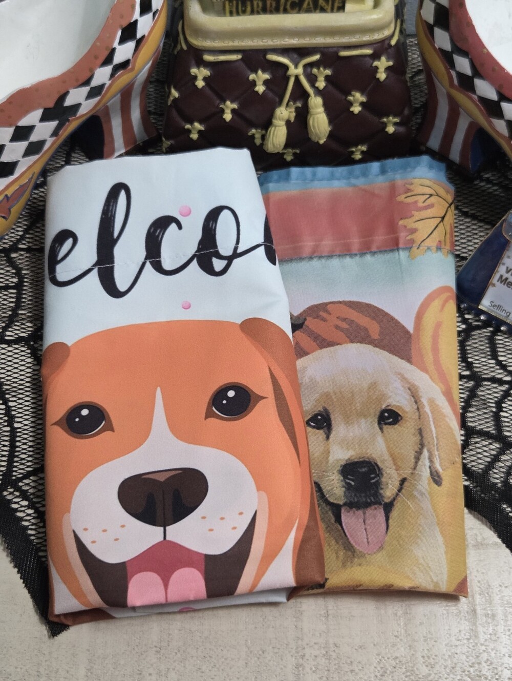 Lot of 2 Dog Garden Flags Fall Pumpkin Truck Welcome Dog In House